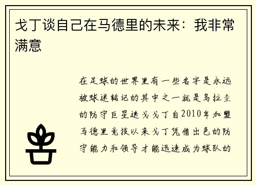 戈丁谈自己在马德里的未来：我非常满意